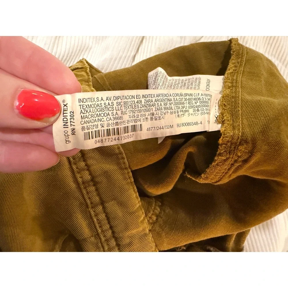 Zara Mustard Yellow Linen Blend Utility Pants Straight Leg Ochre Size M 4877/244